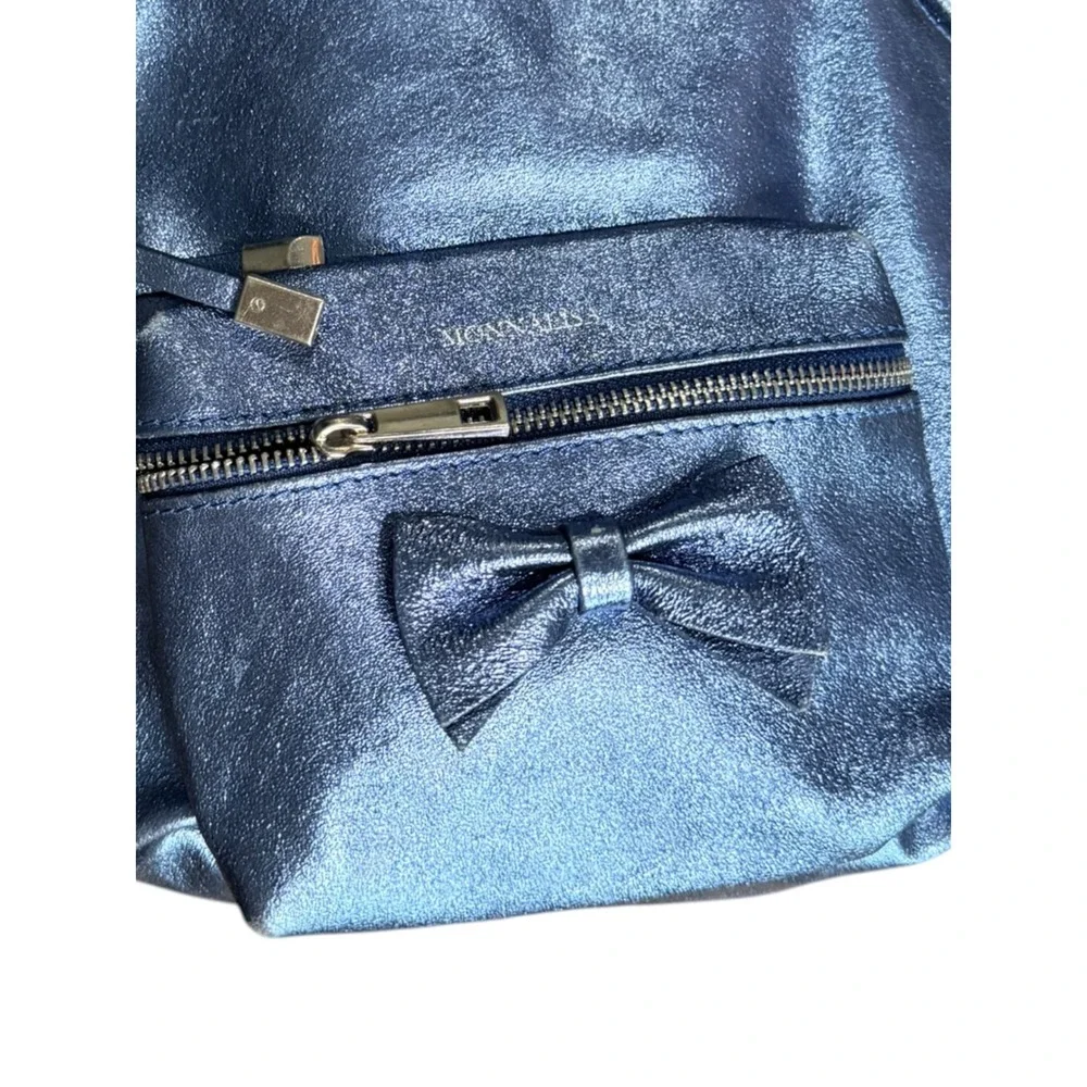 Monnalisa Monica Metallic sparkly Blue Leather Mini Backpack Bow Detail 12x9